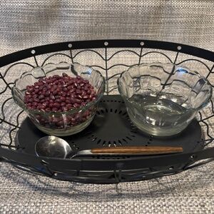 metal basket, wood handle spoon, practical life materials by idlewild montessori